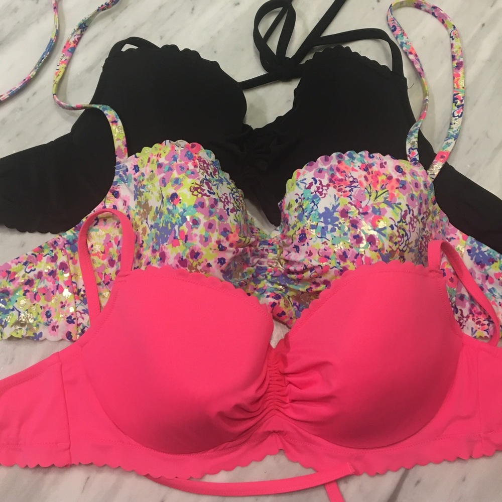 👙 3 Victorias Secret scalloped bikini tops 36D